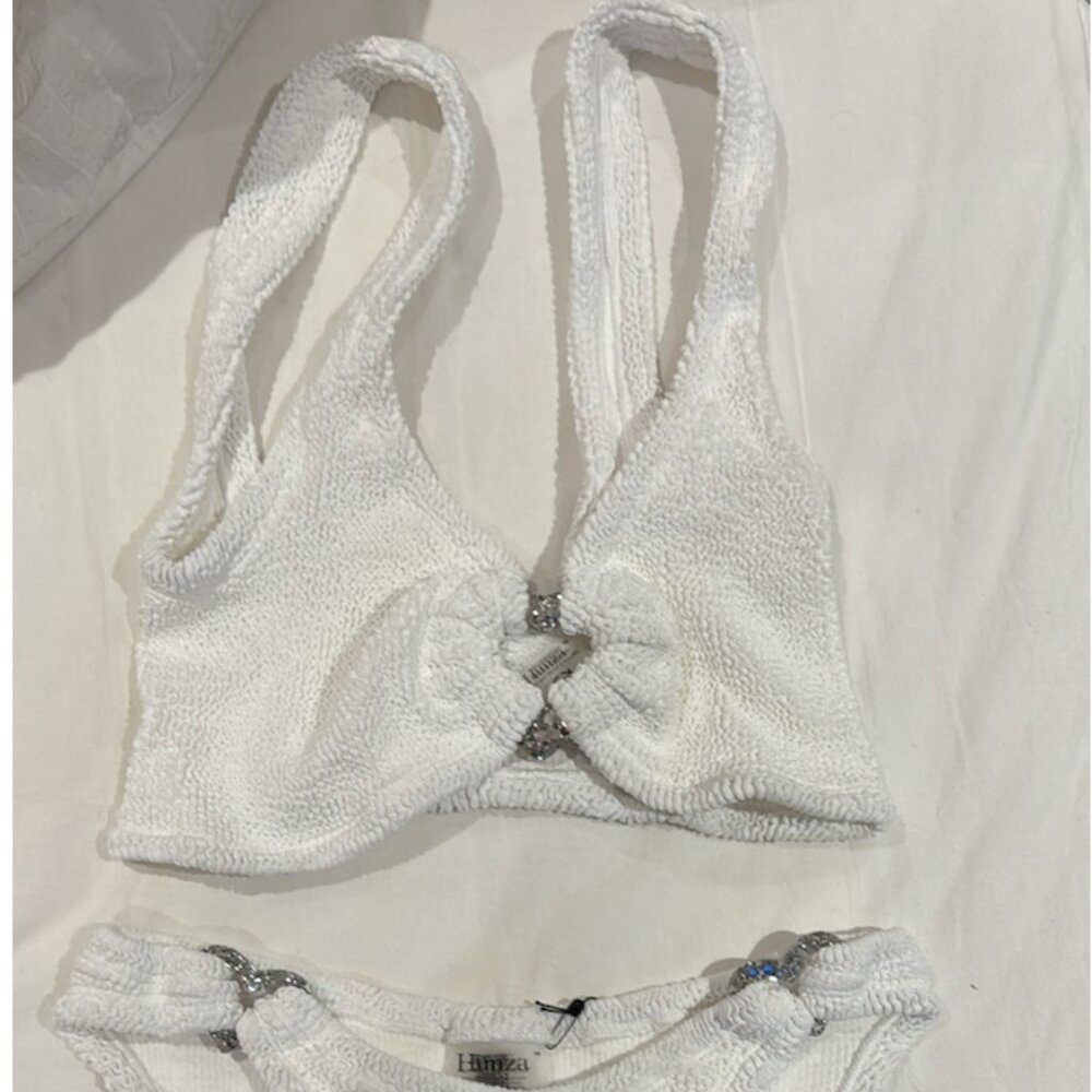 Hunza G white bikini with heart details